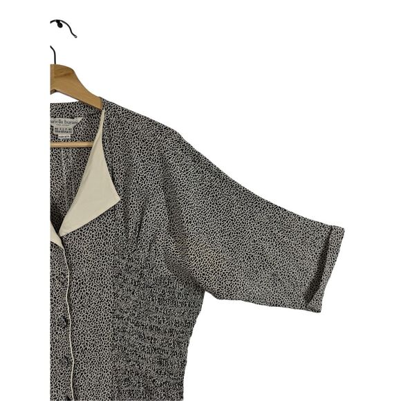 Mariella Burani Gray 3/4 Sleeve Mini Dress Size 12 Collared Smocked Button Front - Picture 5 of 10